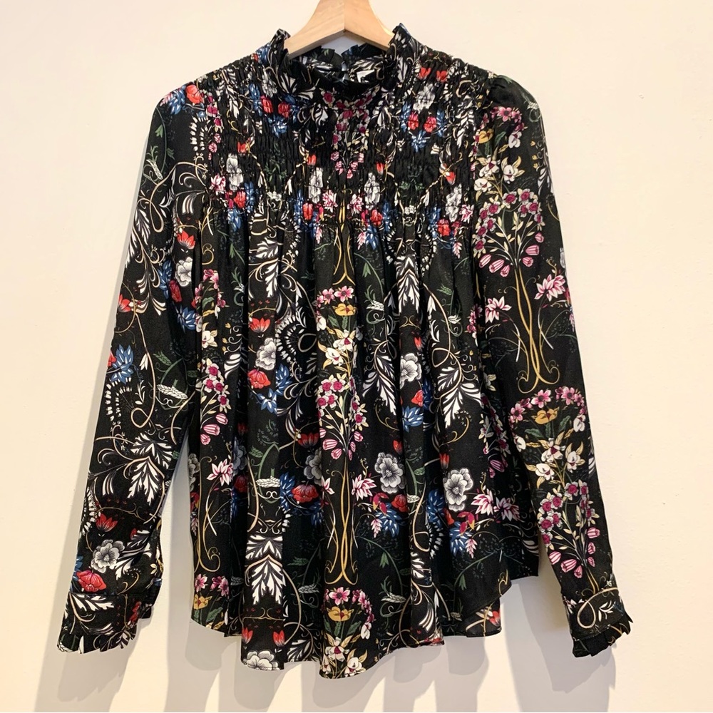 Women’s Floral Shirred Stretch Pleated Top Size M